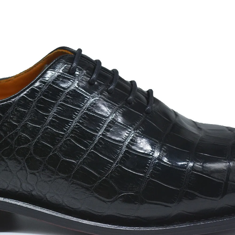 7 CM/2.76 Inches CMR CHAMARIPA Men's Black Alligator Elevator Shoes - Handcrafted Luxury Oxford Shoes