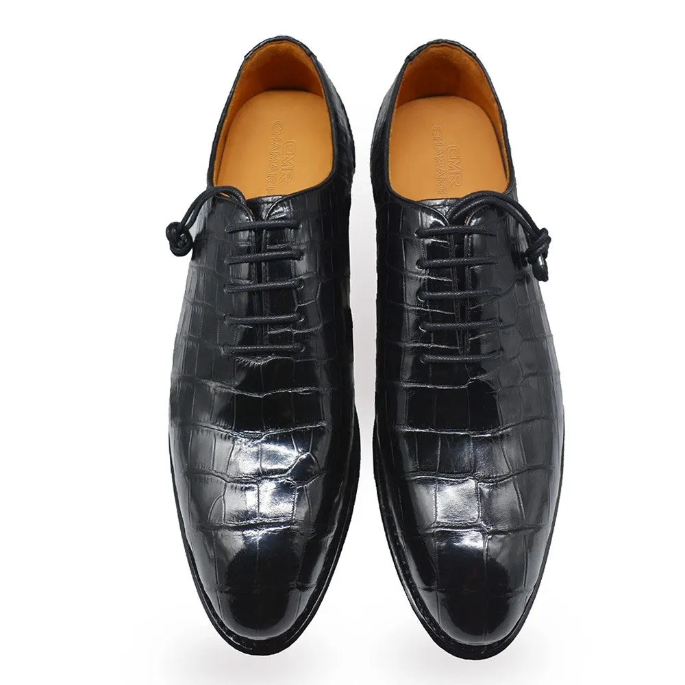 7 CM/2.76 Inches CMR CHAMARIPA Men's Black Alligator Elevator Shoes - Handcrafted Luxury Oxford Shoes