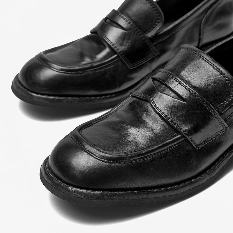 BeauToday Round Toe Slip On Horse Leather Loafers for Women
