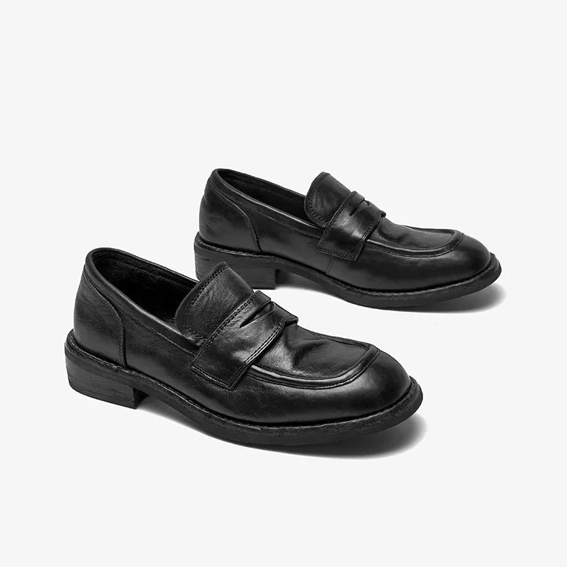 BeauToday Round Toe Slip On Horse Leather Loafers for Women