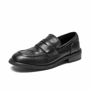 BeauToday Round Toe Slip On Horse Leather Loafers for Women