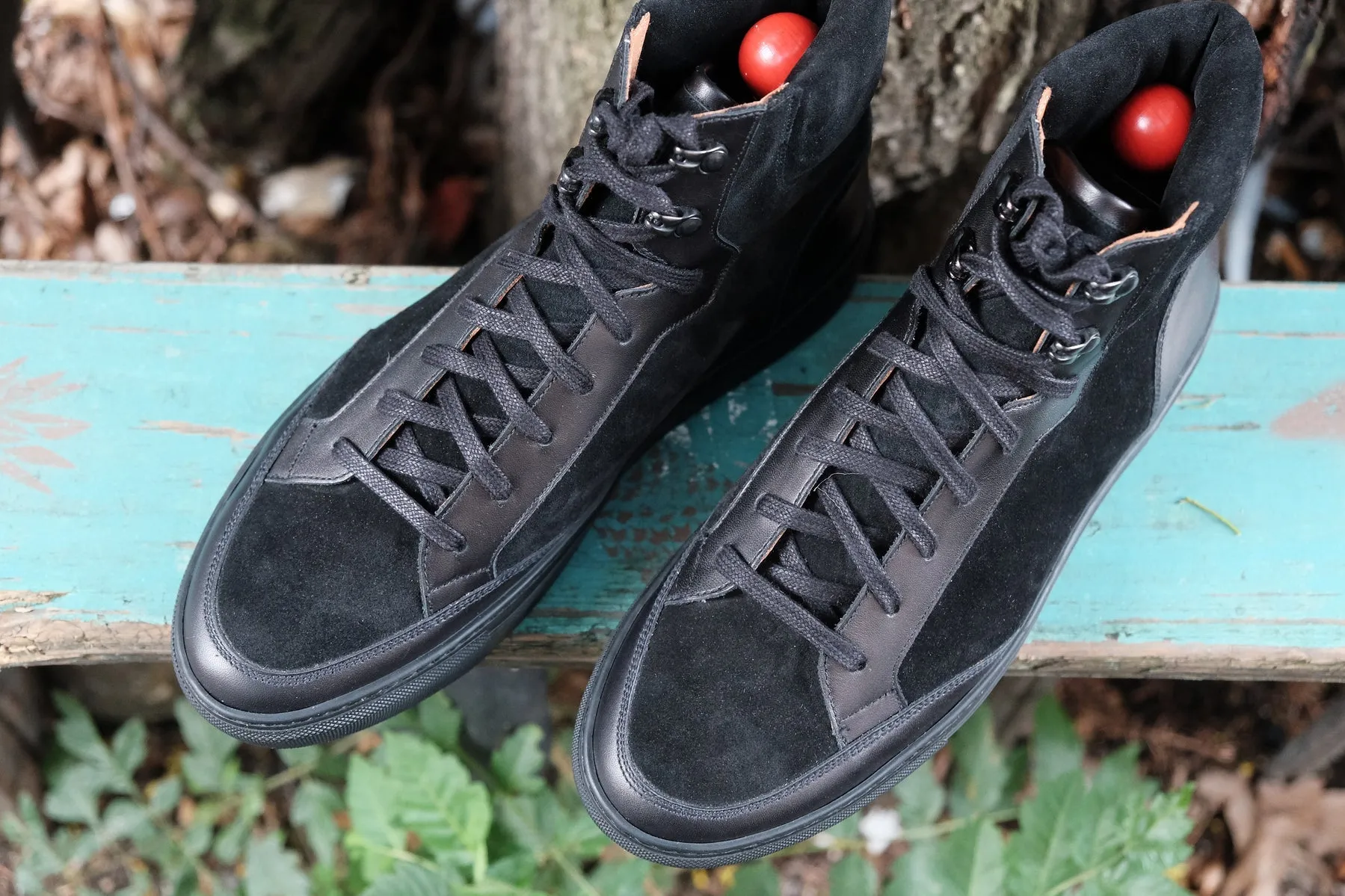 Black Leather Foxton Lace Up High Top Sneakers - AW22