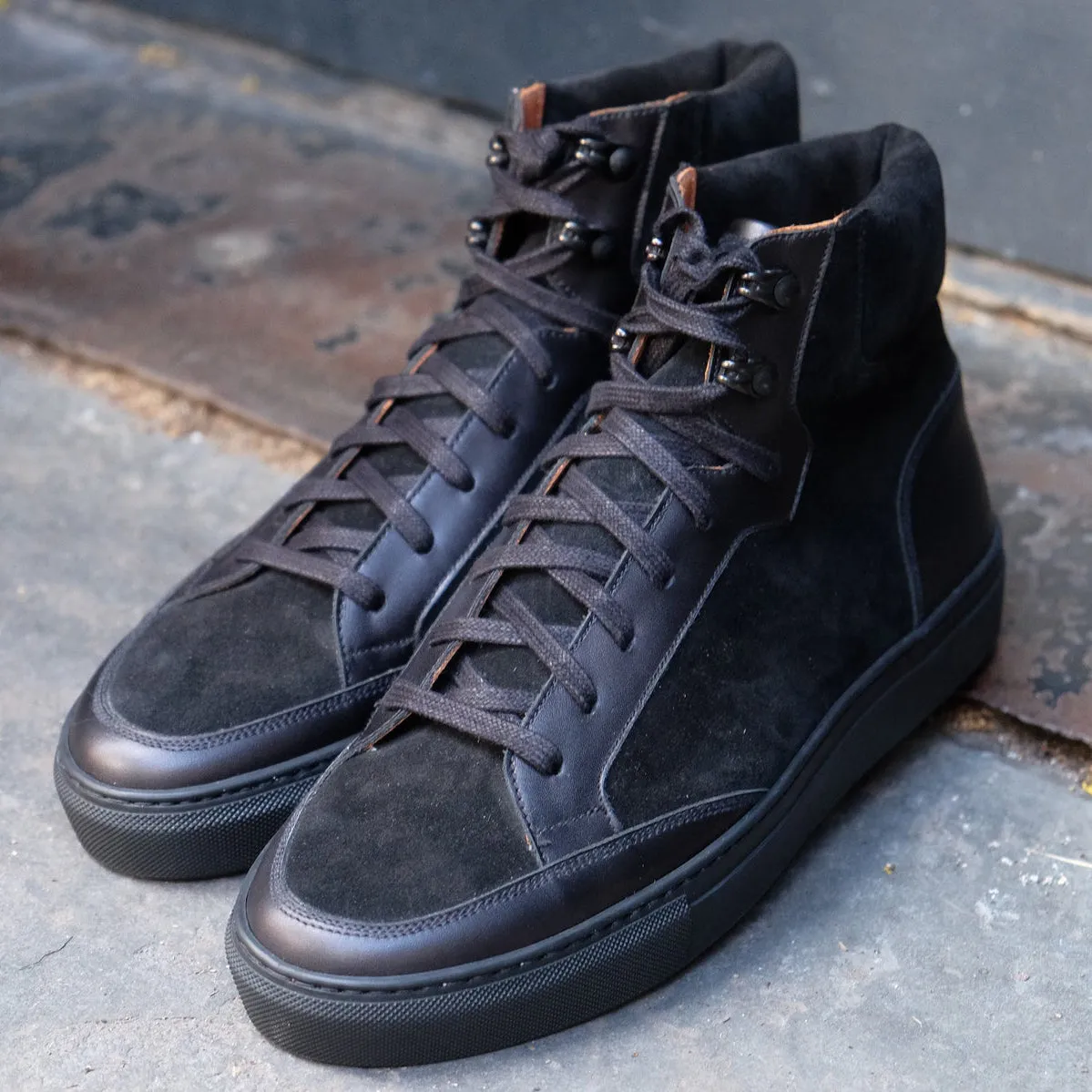 Black Leather Foxton Lace Up High Top Sneakers - AW22