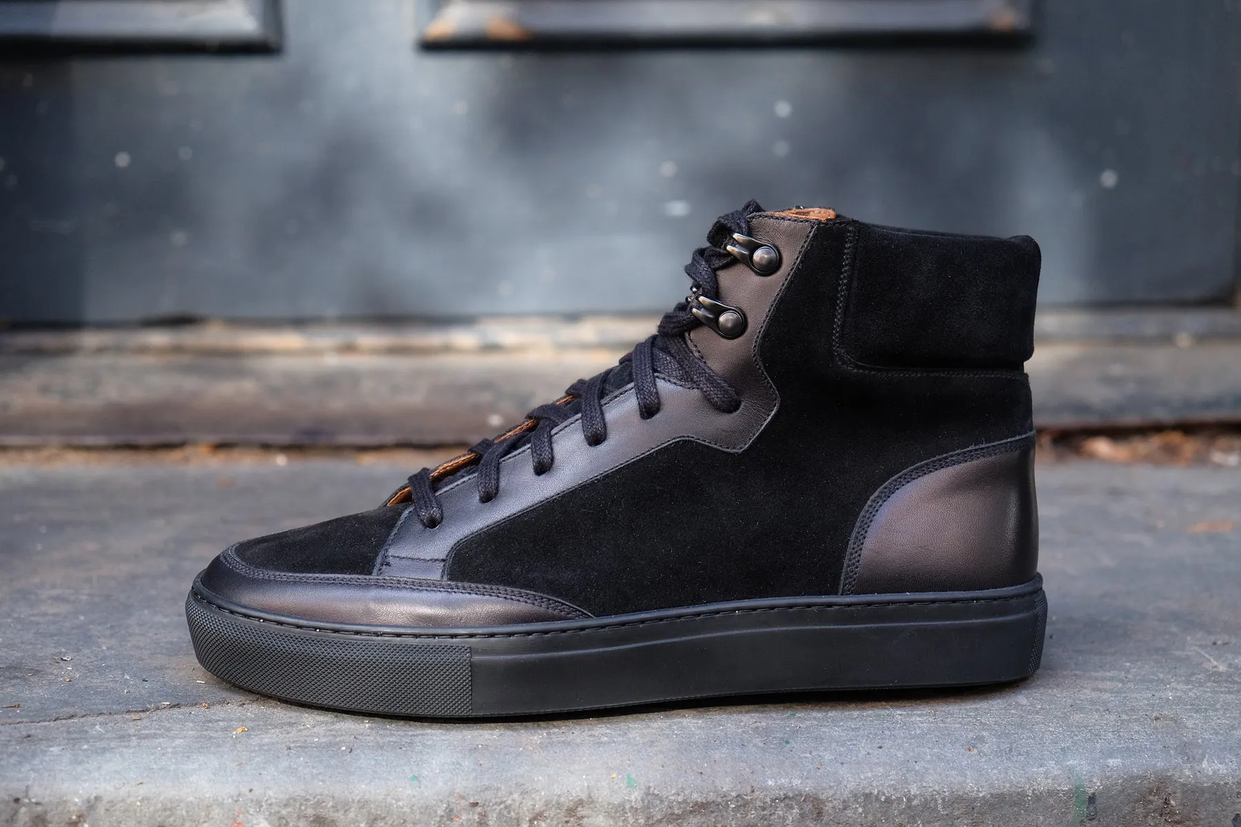 Black Leather Foxton Lace Up High Top Sneakers - AW22