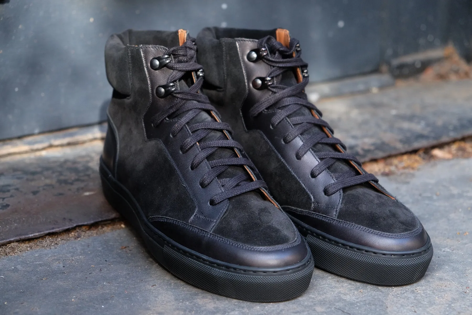 Black Leather Foxton Lace Up High Top Sneakers - AW22