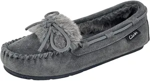 Clarks Holly Folded Tongue Moccasin Slipper Indoor Outdoor House Slippers Grey