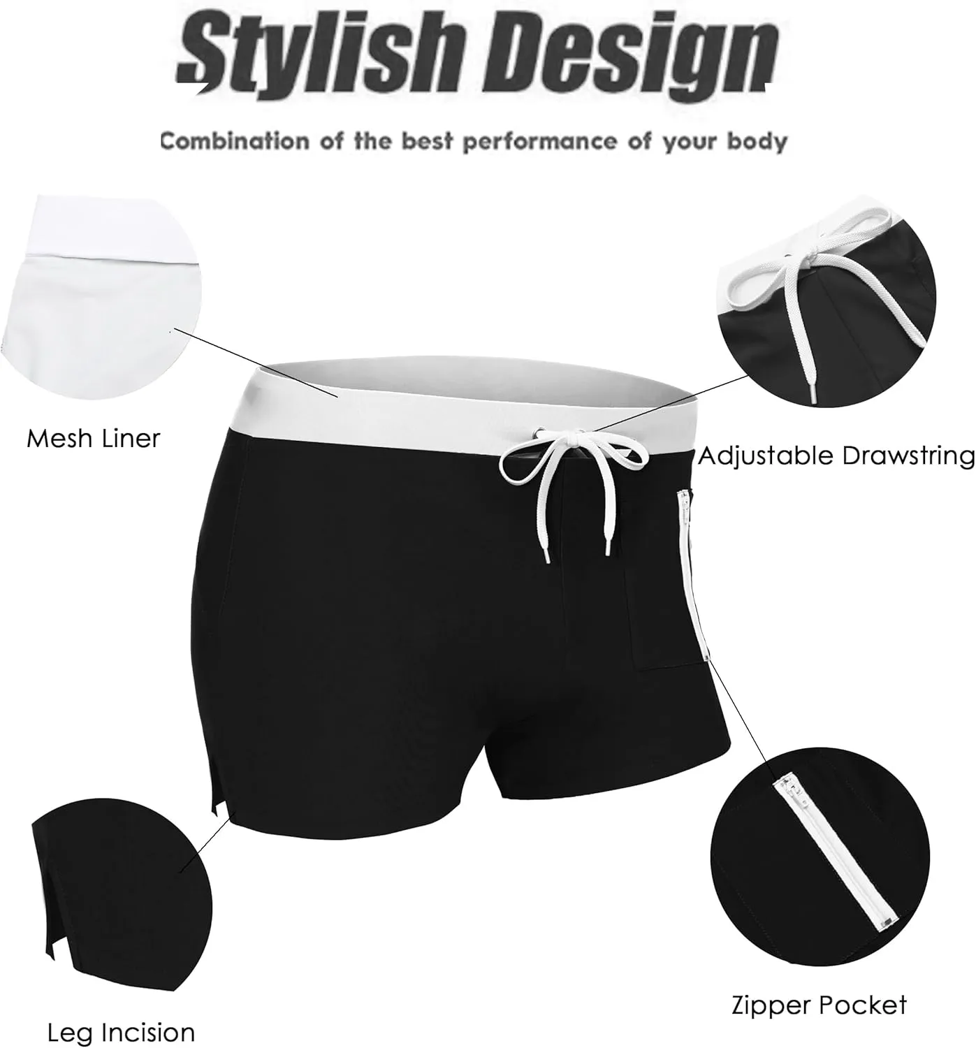 COOFANDY Mens Swim Trunks Swimwear Bathing Suit Swim Brief Square Leg Board Short S-3XL