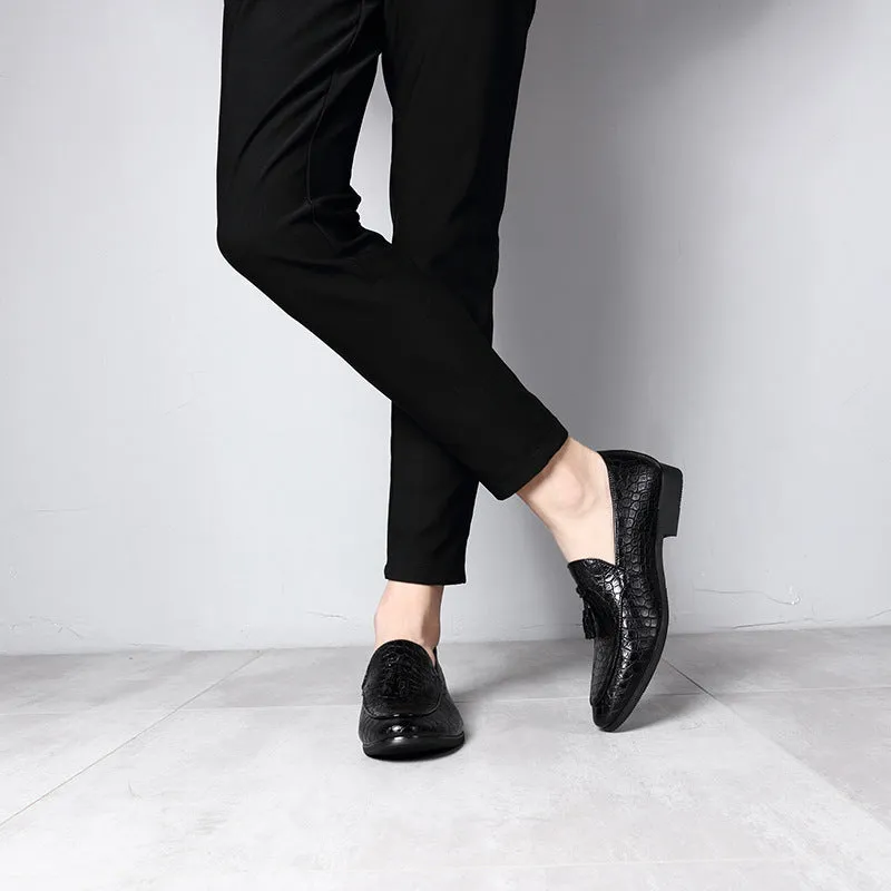 Embossed tassel loafers casual mens slip on loafers