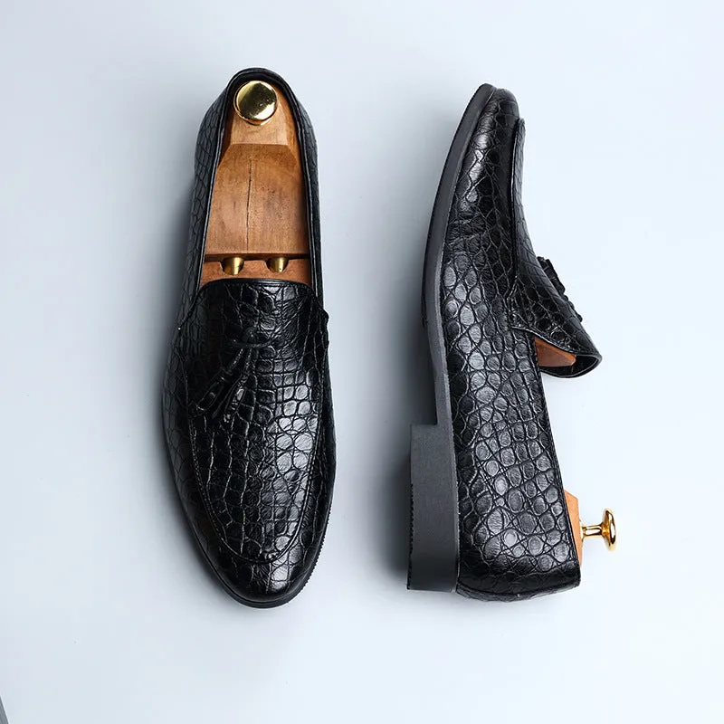 Embossed tassel loafers casual mens slip on loafers