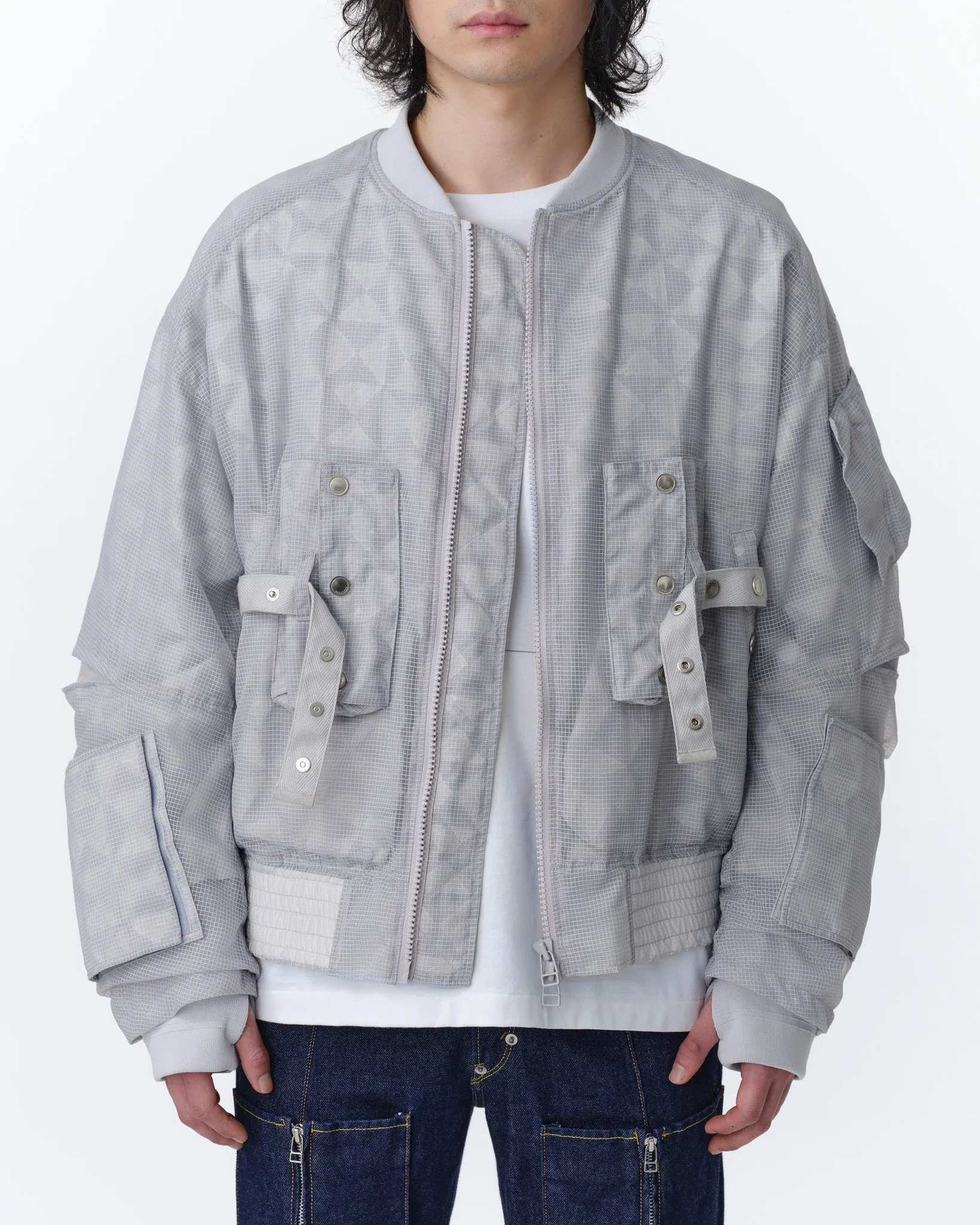 GRID LAYERED BLOUSON .11【L.GREY】