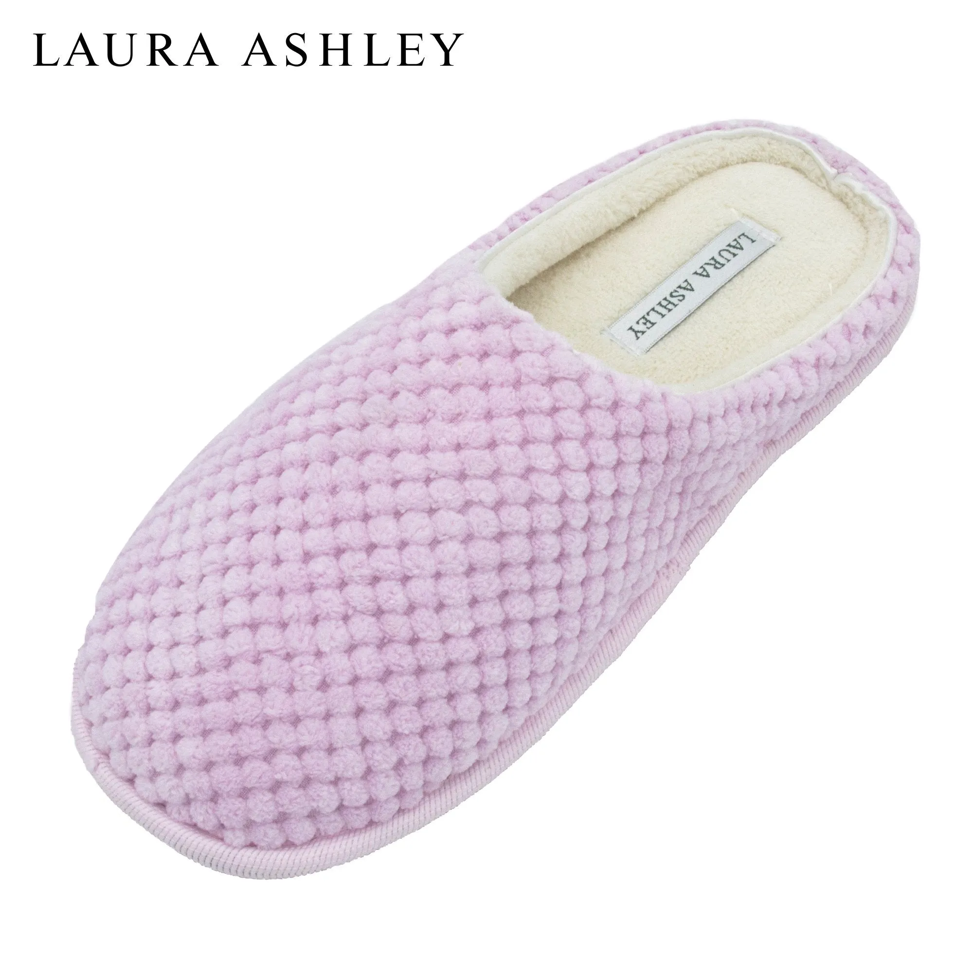 Laura Ashley Ladies Clog Style Spa Slippers with Memory Foam Insole in Gum Drop Pink, Size M