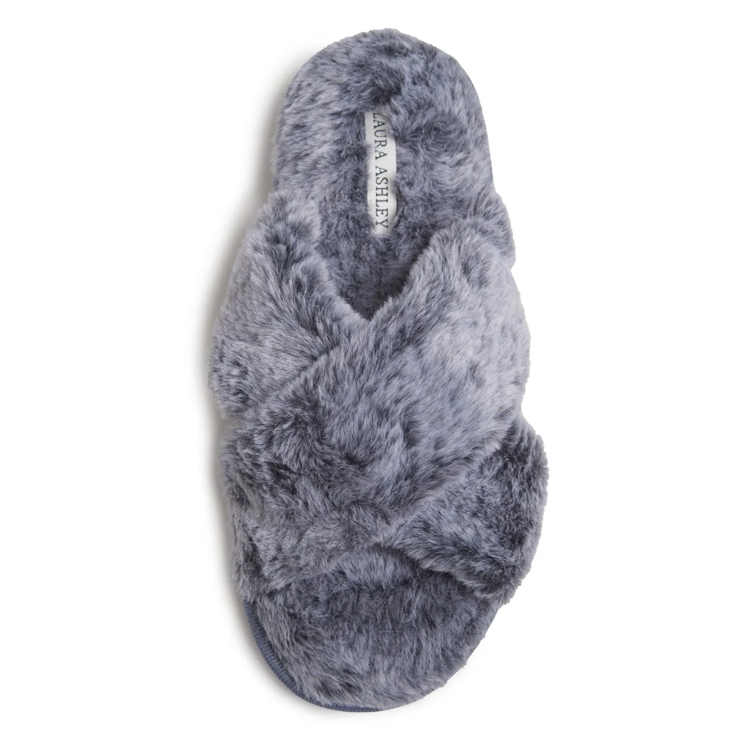 Laura Ashley Women's Faux Fur Plush Open Toe X-Band Slippers, Indoor Outdoor Slip On Criss Cross Slippers for Ladies