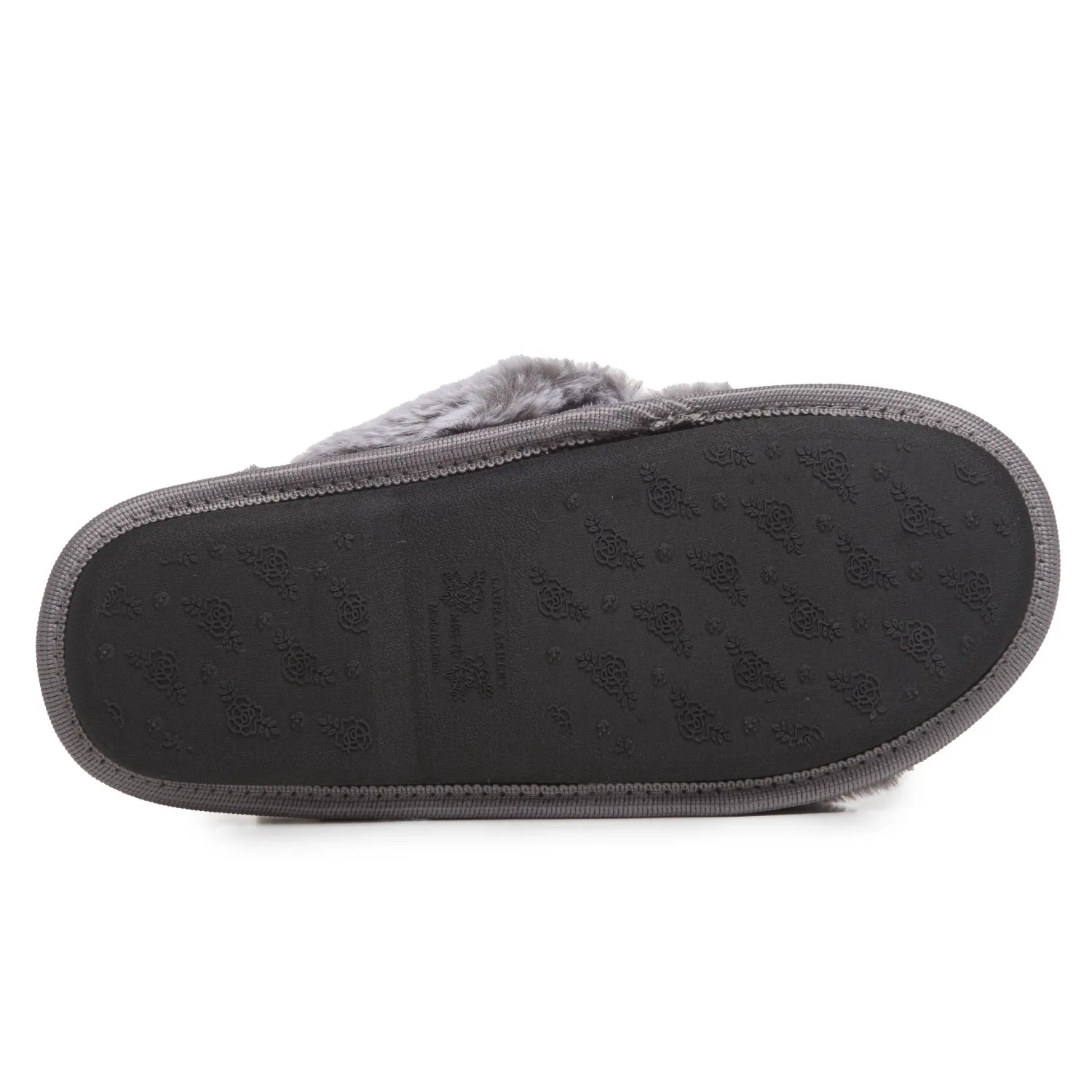 Laura Ashley Women's Faux Fur Plush Open Toe X-Band Slippers, Indoor Outdoor Slip On Criss Cross Slippers for Ladies