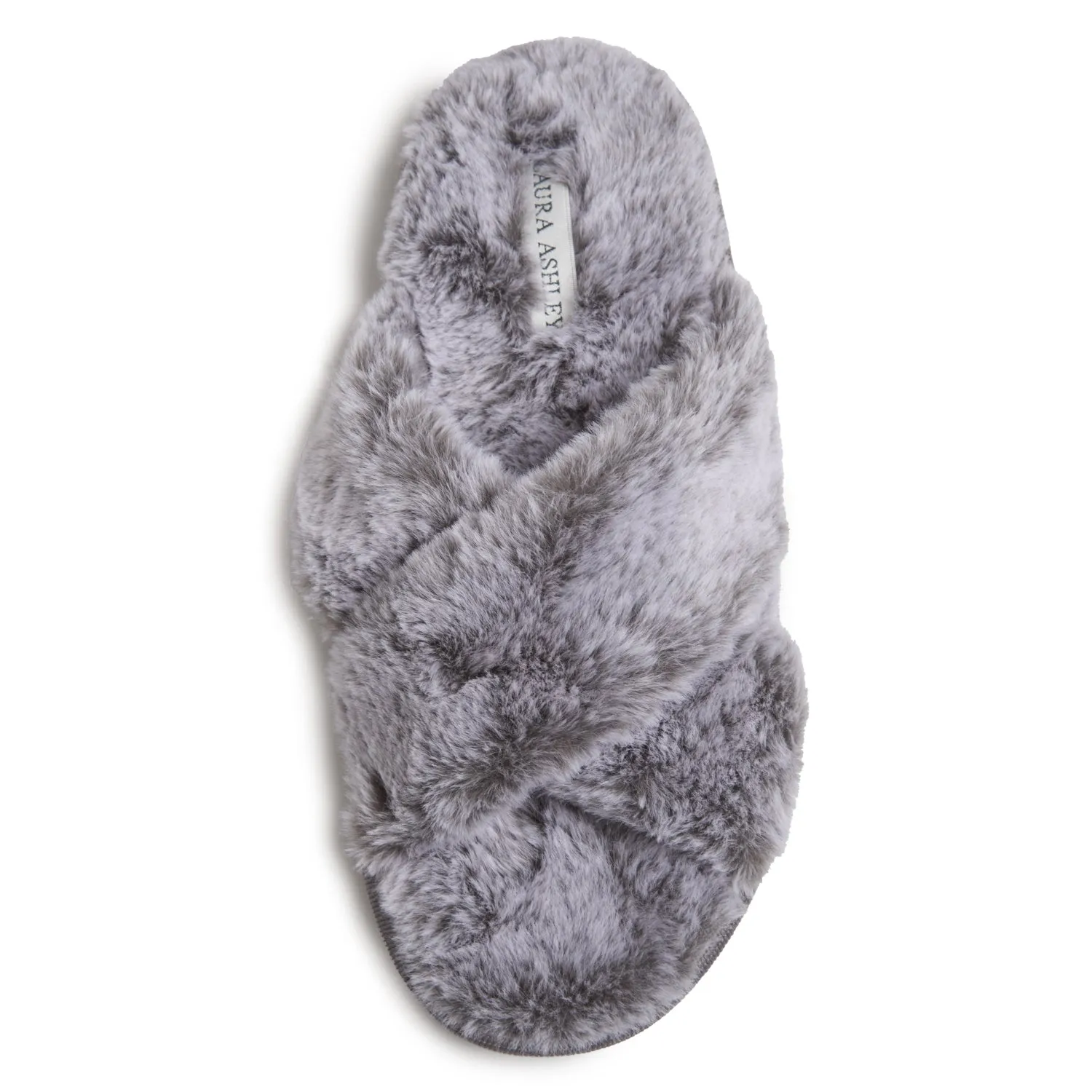 Laura Ashley Women's Faux Fur Plush Open Toe X-Band Slippers, Indoor Outdoor Slip On Criss Cross Slippers for Ladies