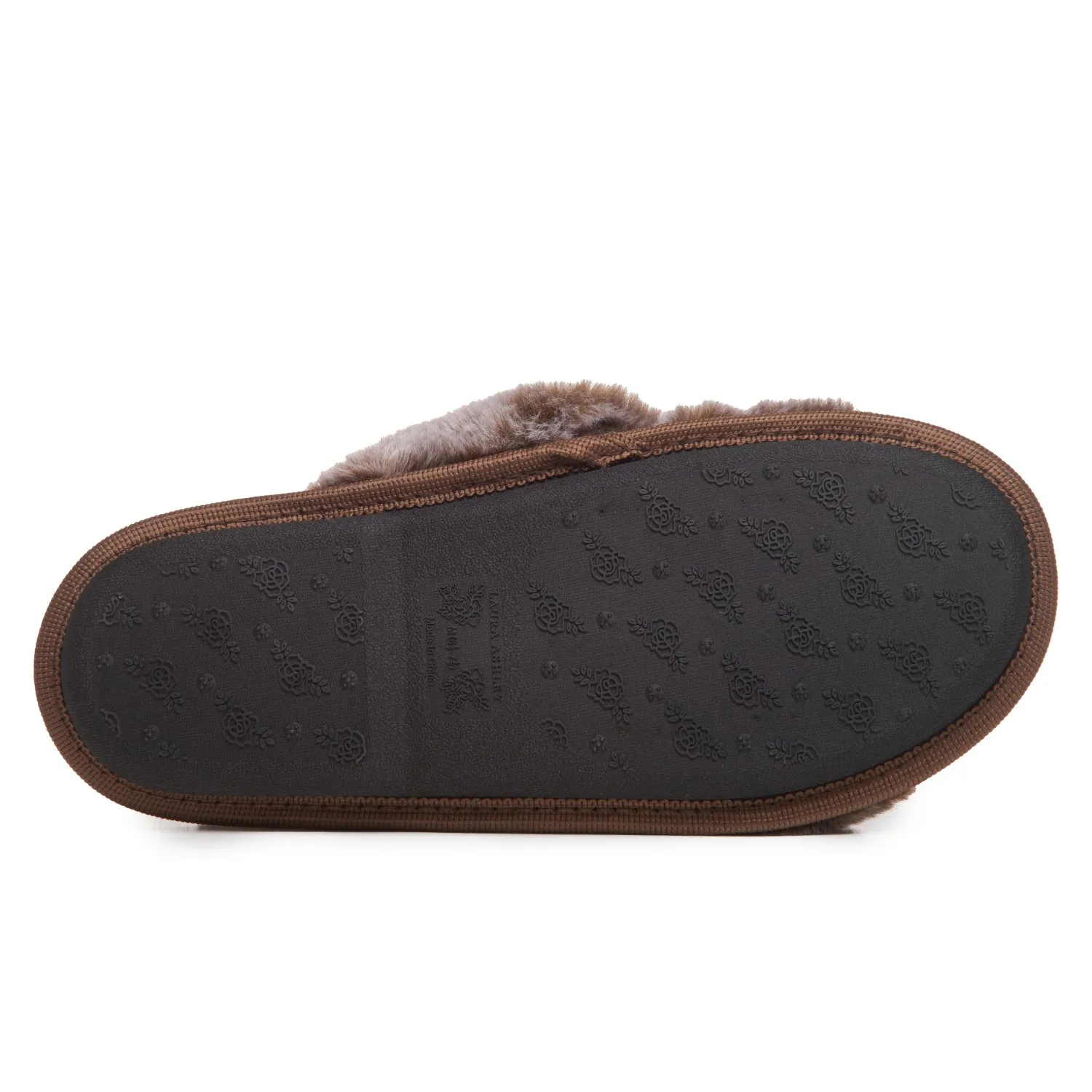 Laura Ashley Women's Faux Fur Plush Open Toe X-Band Slippers, Indoor Outdoor Slip On Criss Cross Slippers for Ladies