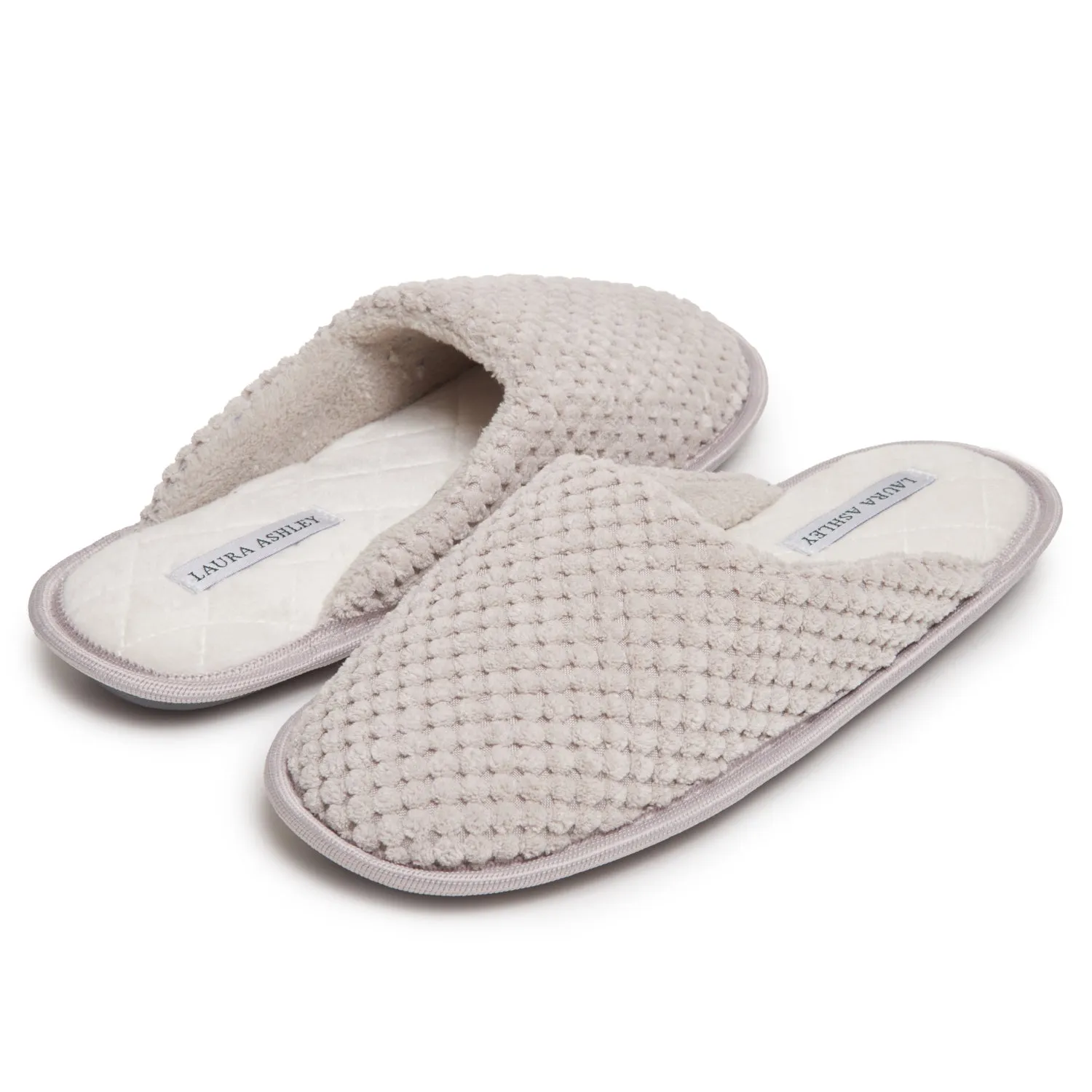 Laura Ashley Women's Open Toe Plush Scuff Slippers | Soft and Warm House Slippers with Cushioned Insole for Ladies