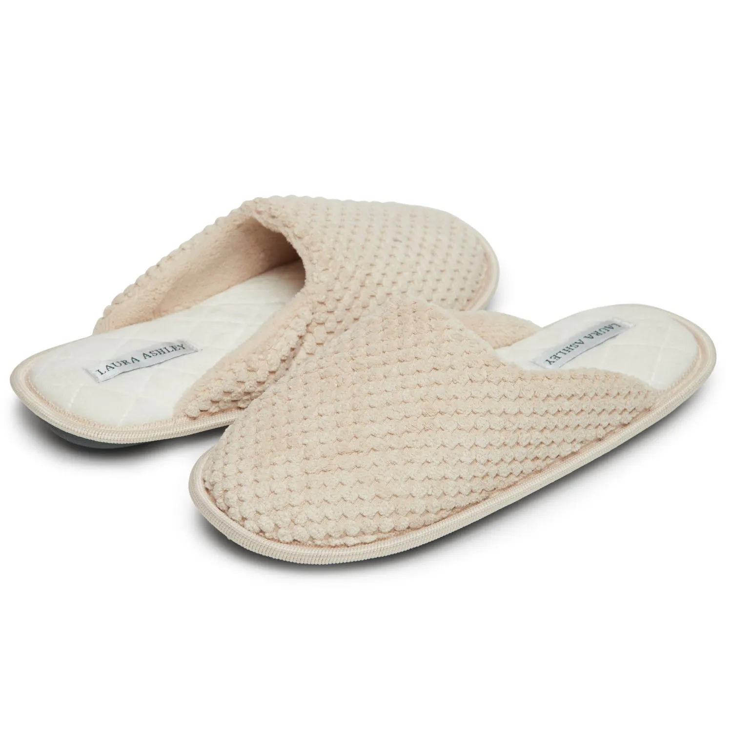 Laura Ashley Women's Open Toe Plush Scuff Slippers | Soft and Warm House Slippers with Cushioned Insole for Ladies