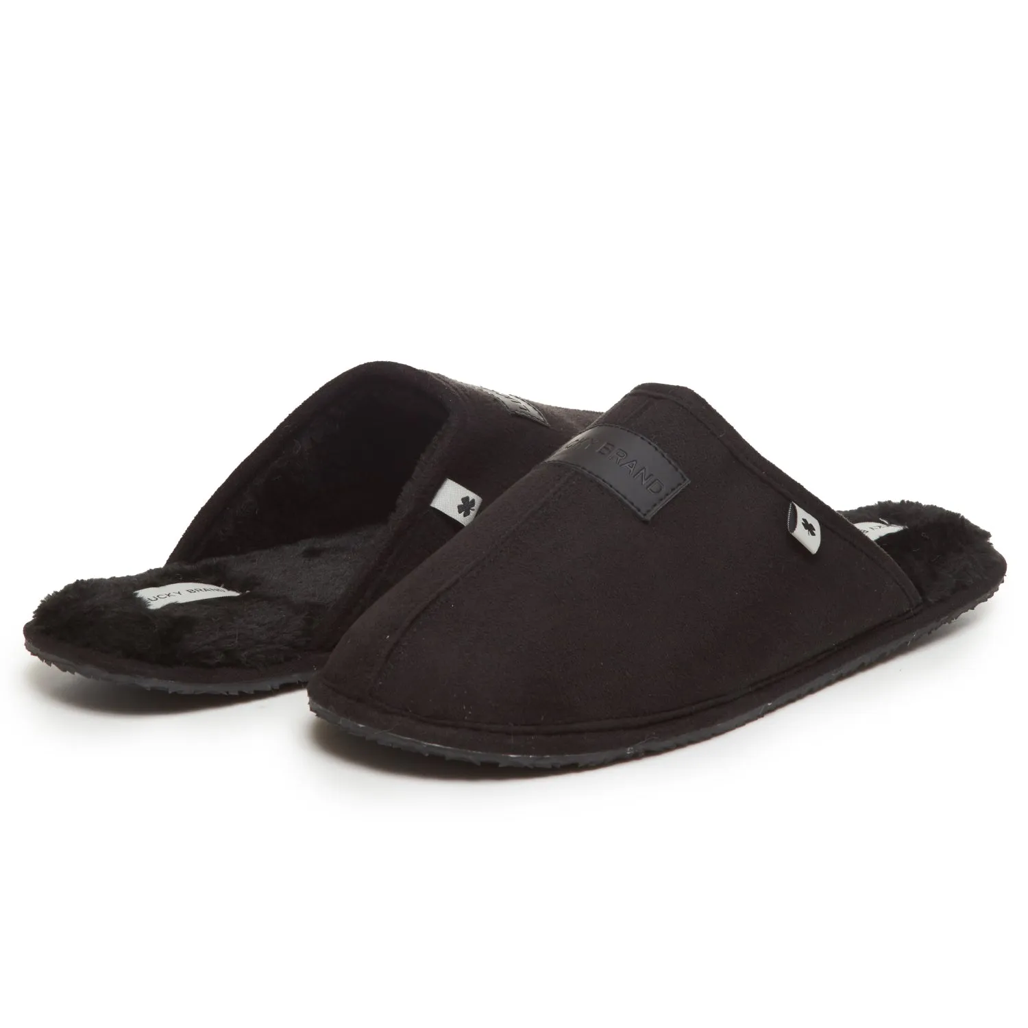 Lucky Brand Micro-Suede Scuff Indoor Slippers for Men with Plush Lining, Black, L