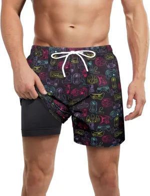 LUCOWEE Mens Swim Trunks with Compression Liner Anti Chafe Quick Dry UPF 50  Swimming Shorts 5" 7" Inseam Bathing Suit
