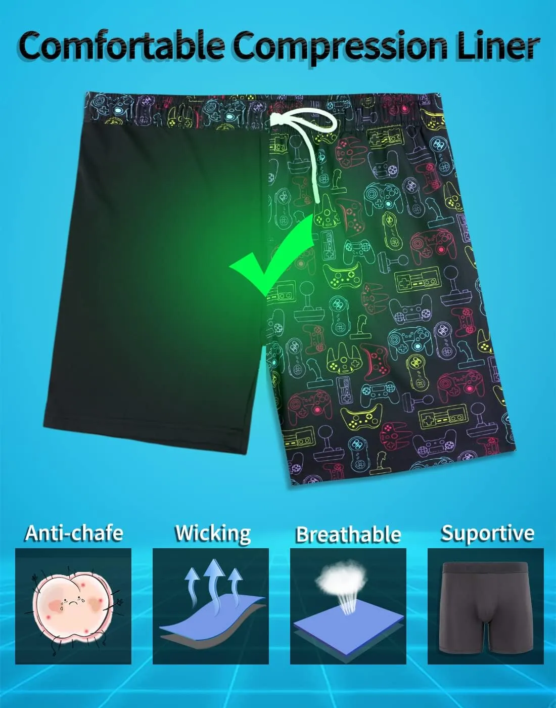 LUCOWEE Mens Swim Trunks with Compression Liner Anti Chafe Quick Dry UPF 50  Swimming Shorts 5" 7" Inseam Bathing Suit