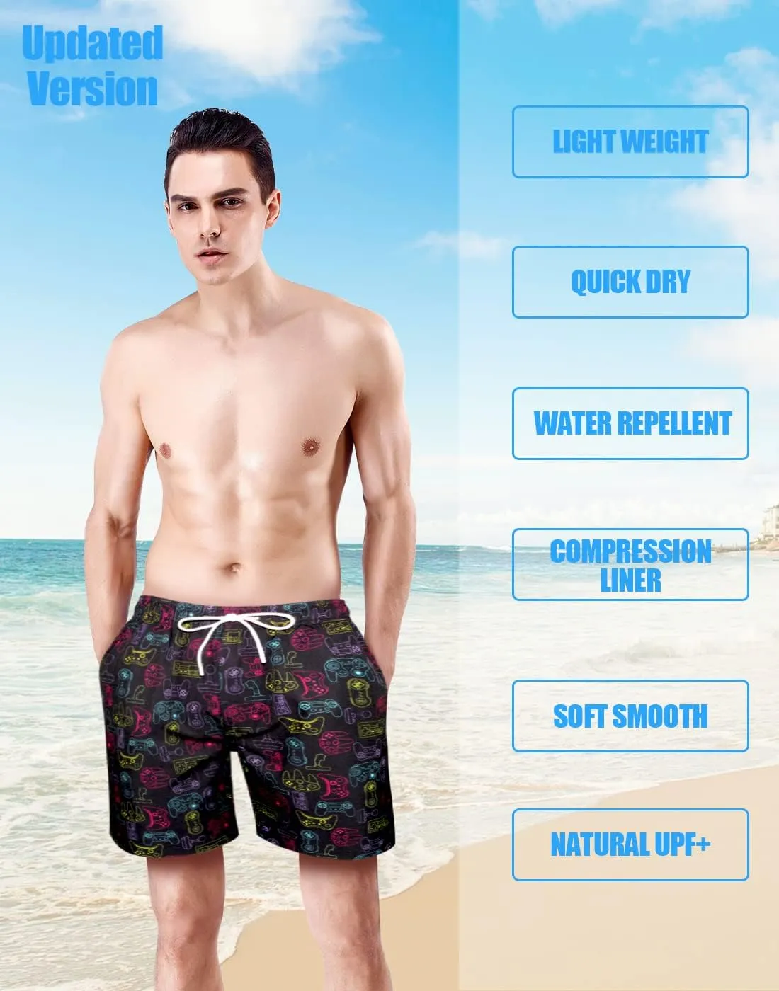 LUCOWEE Mens Swim Trunks with Compression Liner Anti Chafe Quick Dry UPF 50  Swimming Shorts 5" 7" Inseam Bathing Suit