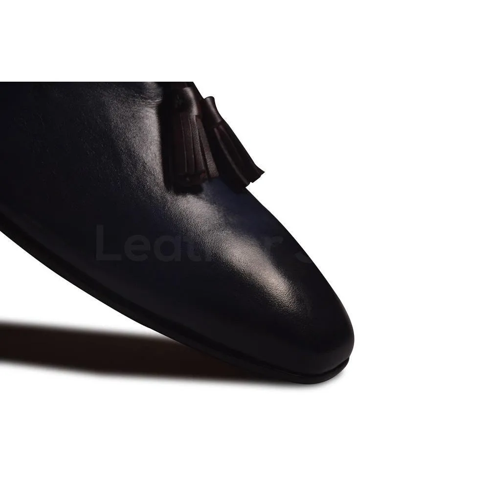 Men Distressed Blue Genuine Cow Leather Shoes with Tassels