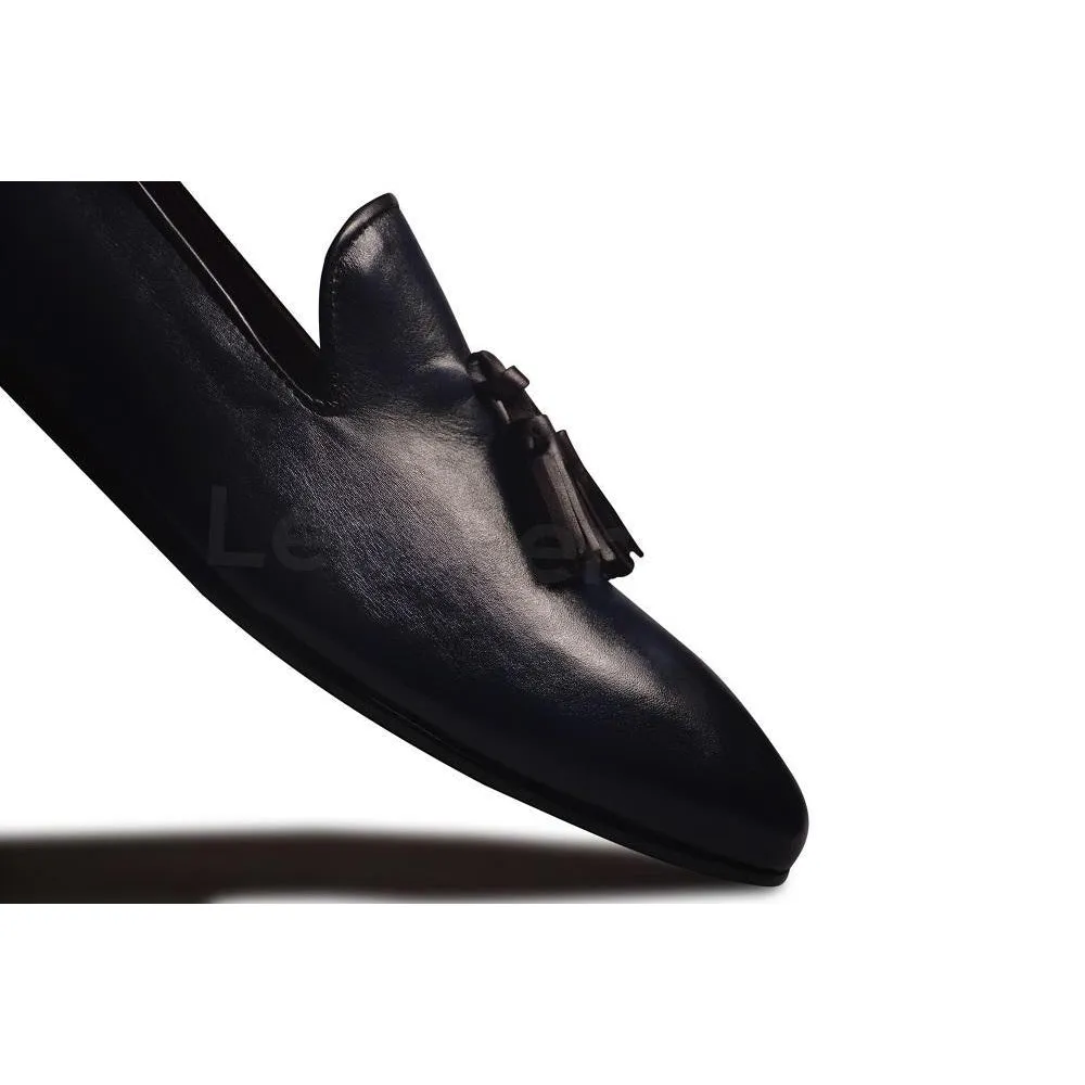Men Distressed Blue Genuine Cow Leather Shoes with Tassels