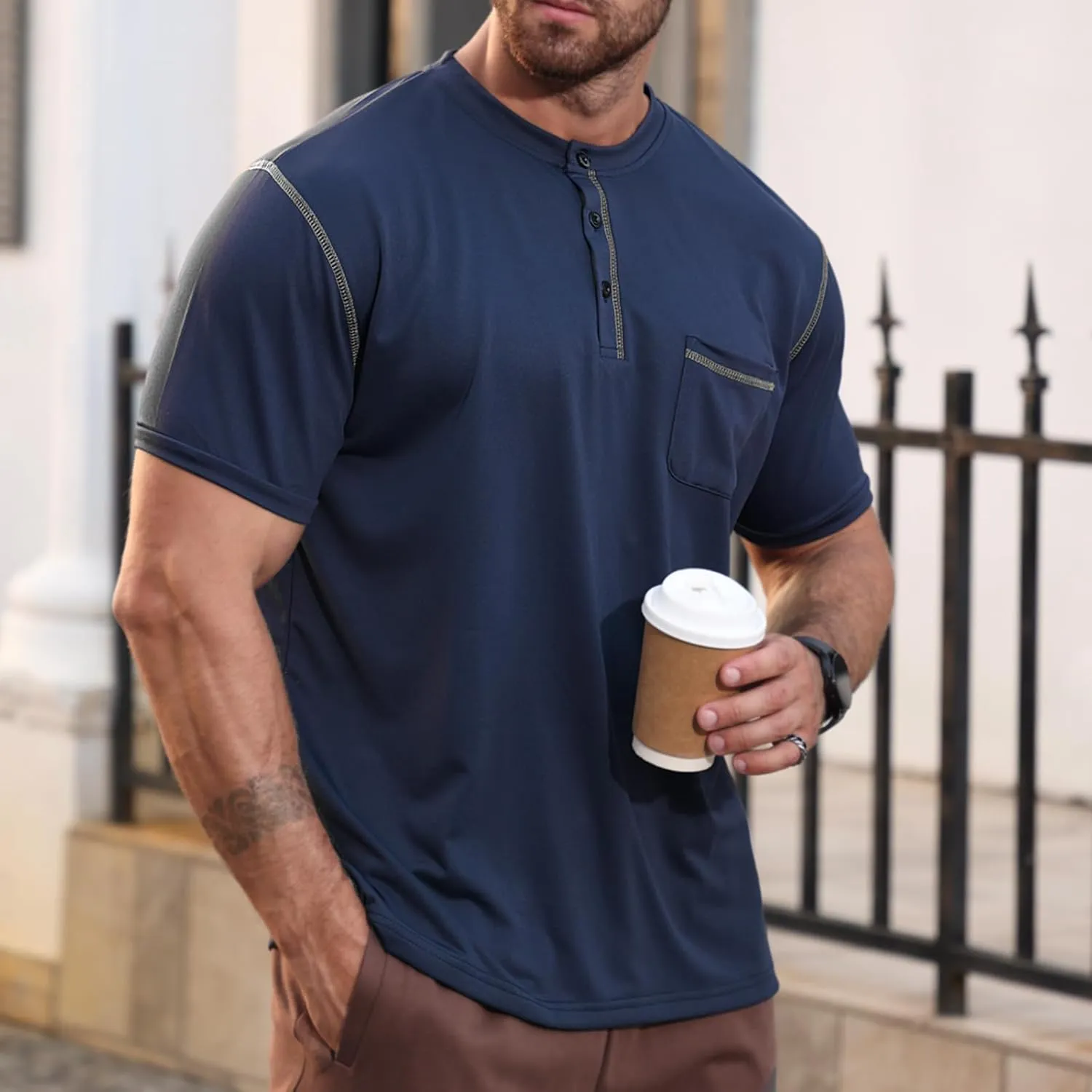 Men's Henley Shirt Short Sleeve T-Shirt Casual Top Pullover Summer Lightweight Tee Shirts with Button