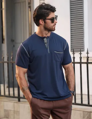 Men's Henley Shirt Short Sleeve T-Shirt Casual Top Pullover Summer Lightweight Tee Shirts with Button