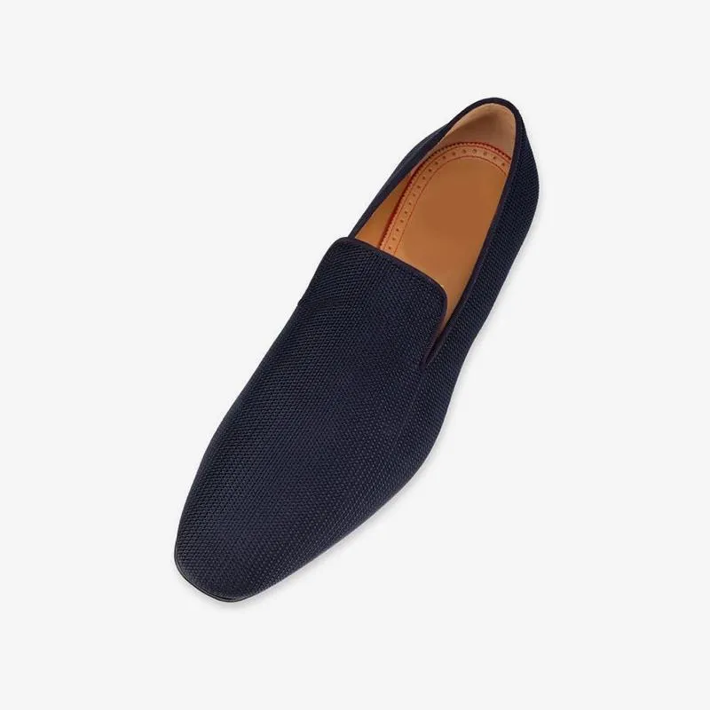 Navy Loafers Men Fabric Leather Slip On