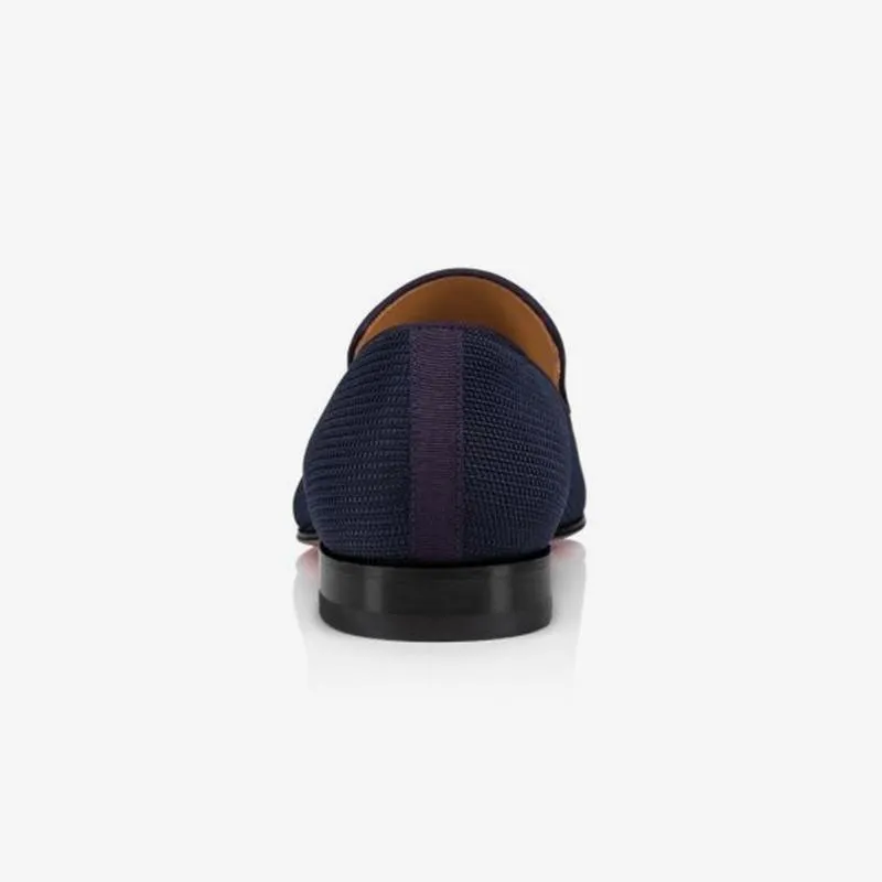Navy Loafers Men Fabric Leather Slip On