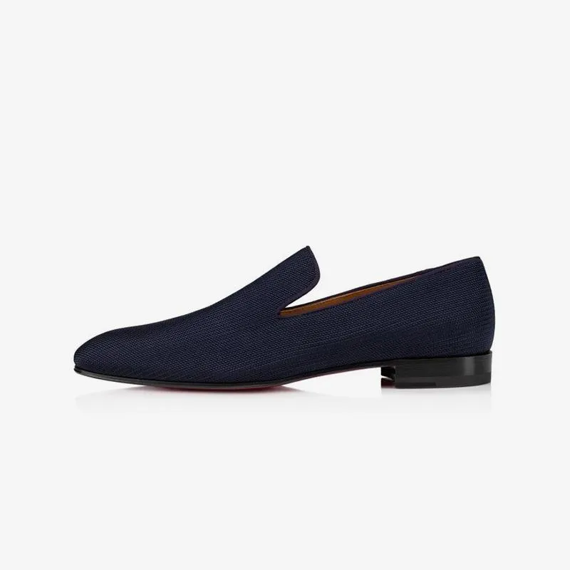 Navy Loafers Men Fabric Leather Slip On