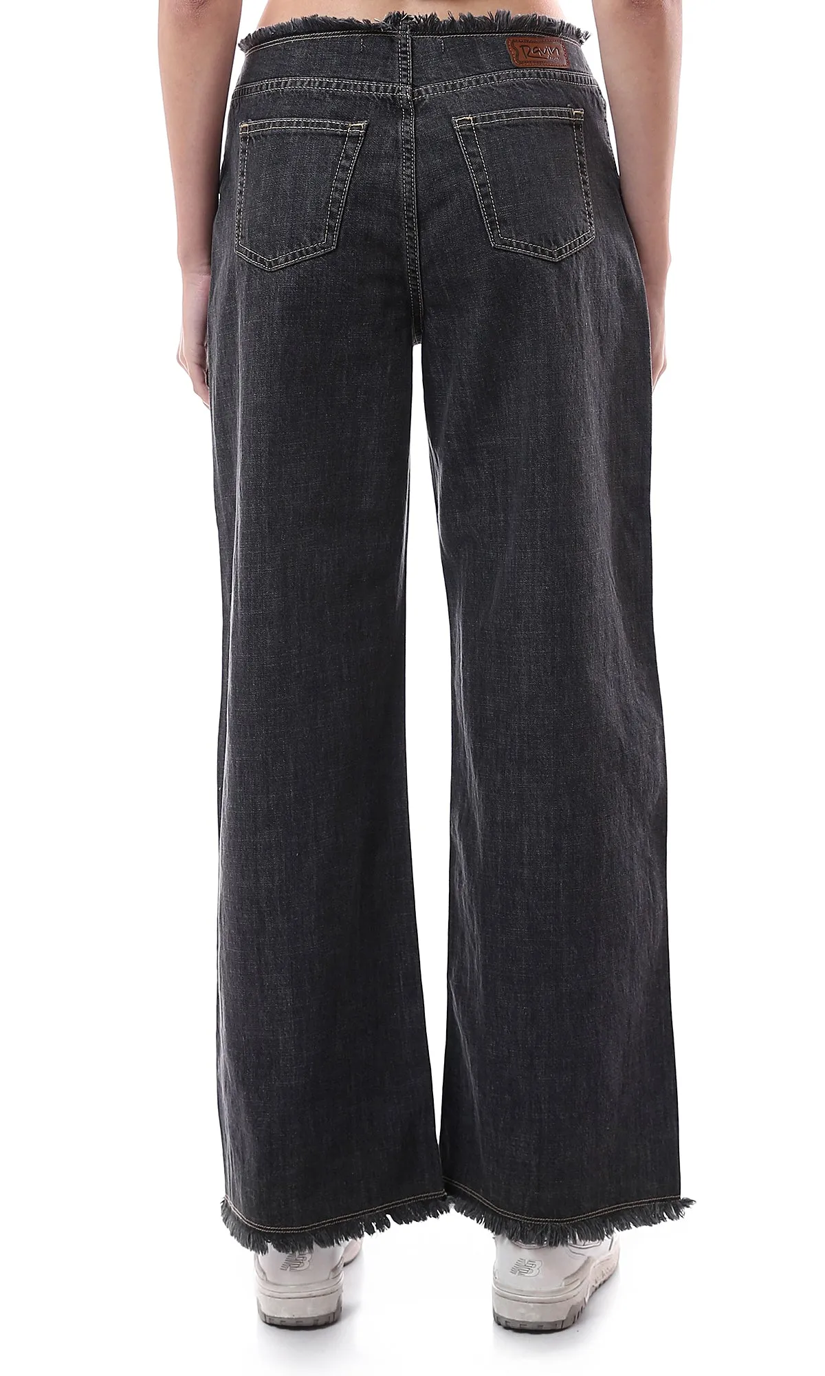 O174630 Fashionable Wide Jeans With 5 Pockets - Heather Black