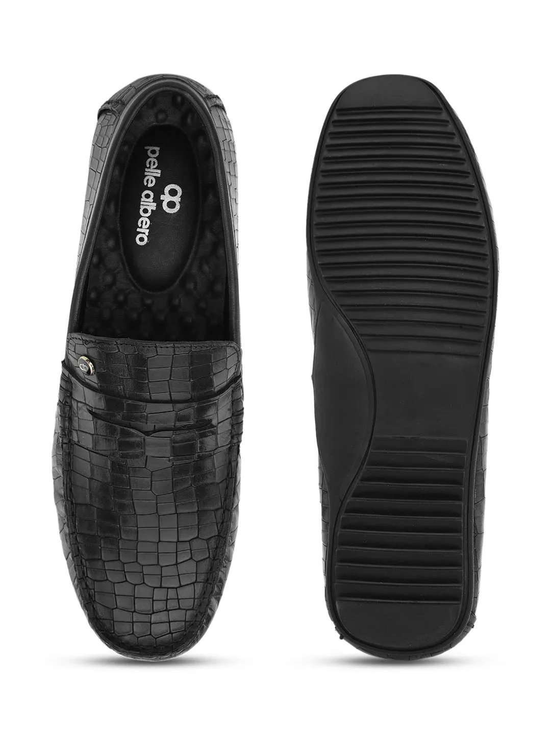 PELLE ALBERO Men's Black Slip On Casual Loafer