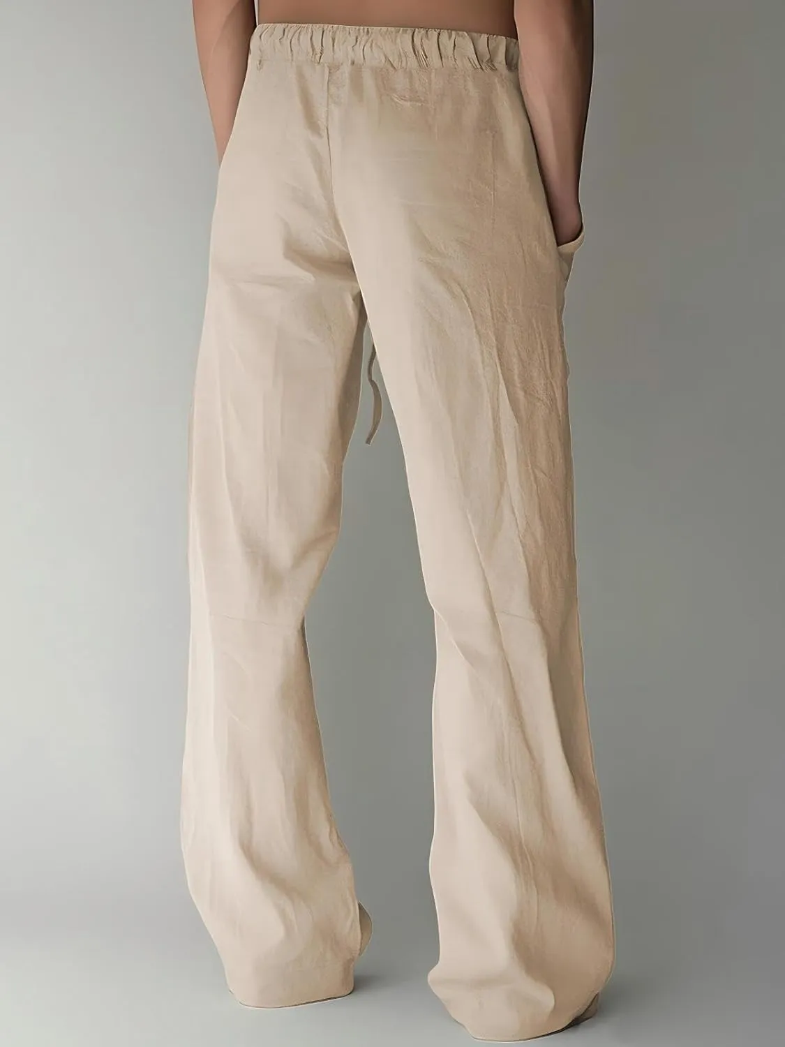 PIDOGYM Mens Cotton Linen Pants, Summer Beach Pants Casual Loose Fit with Elastic Waist Drawstring