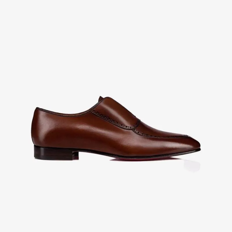 Pointed Toe Brown Leather Slip-On Loafers