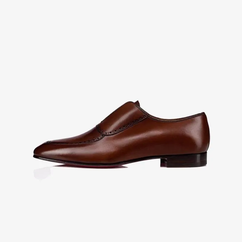 Pointed Toe Brown Leather Slip-On Loafers