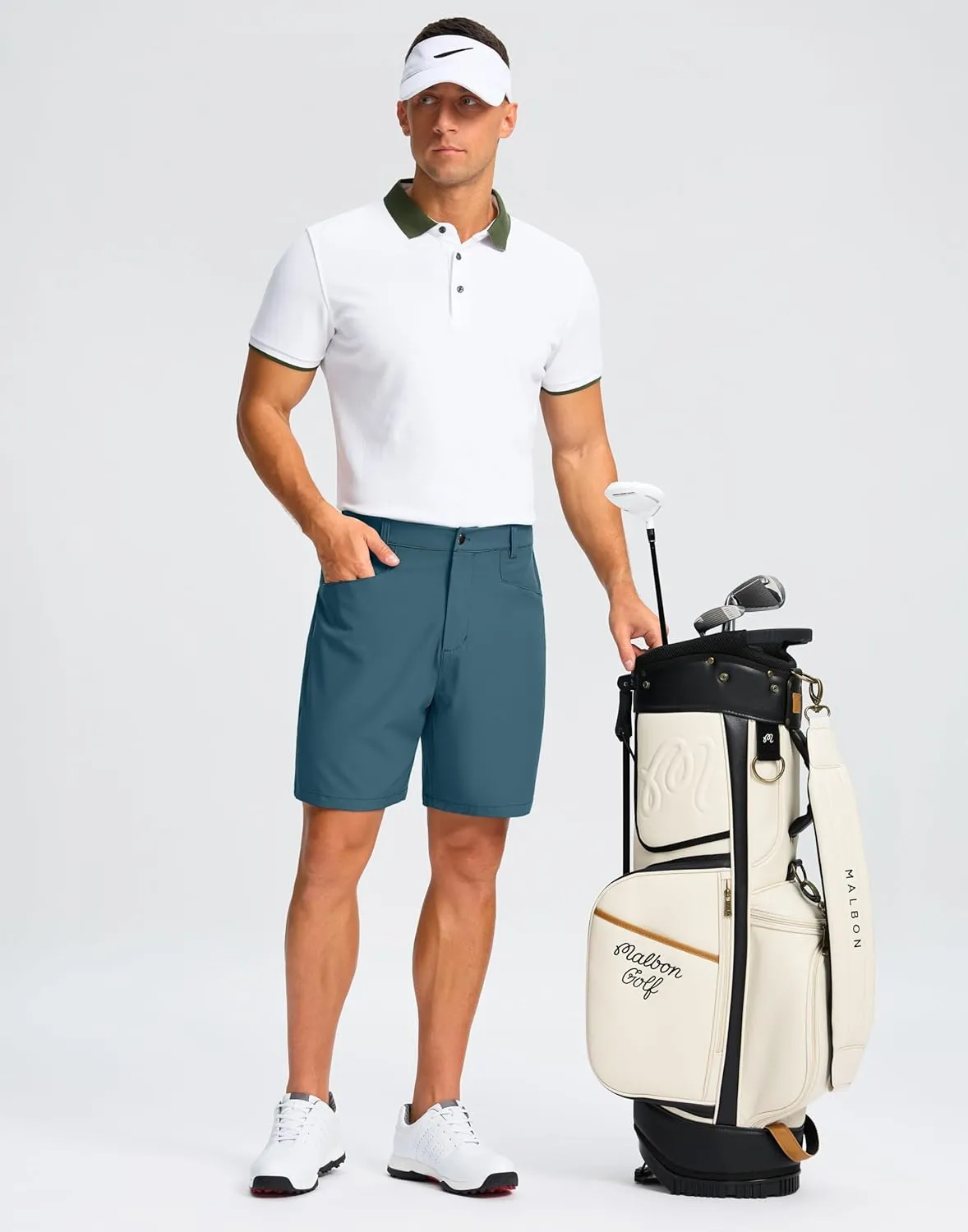 Pudolla Men's Casual Golf Shorts 7" Lightweight Stretch Flat Front Work Dress Shorts for Men with Pockets