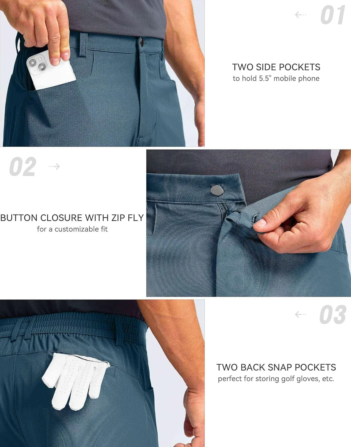 Pudolla Men's Casual Golf Shorts 7" Lightweight Stretch Flat Front Work Dress Shorts for Men with Pockets