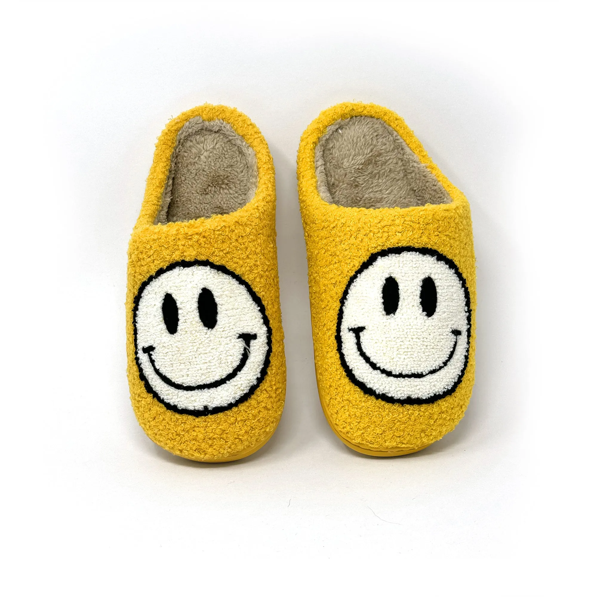 Smiley Face Slippers | Cozy & Fun Footwear for All Ages | Cute Smiley Slippers in Black, White, Yellow