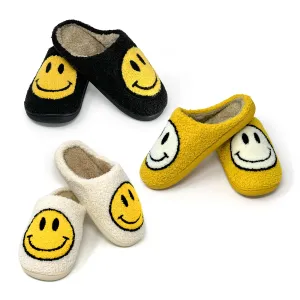 Smiley Face Slippers | Cozy & Fun Footwear for All Ages | Cute Smiley Slippers in Black, White, Yellow