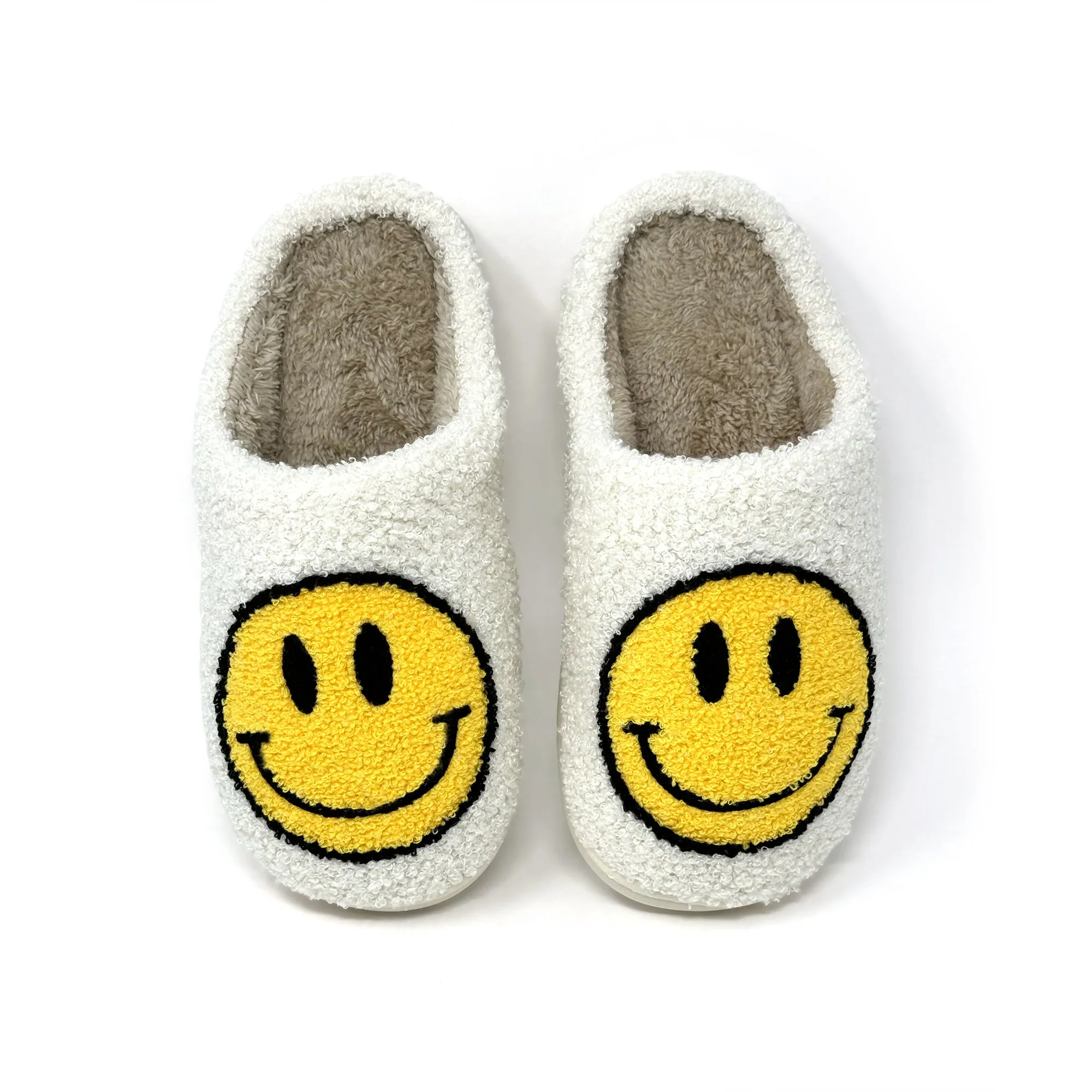 Smiley Face Slippers | Cozy & Fun Footwear for All Ages | Cute Smiley Slippers in Black, White, Yellow