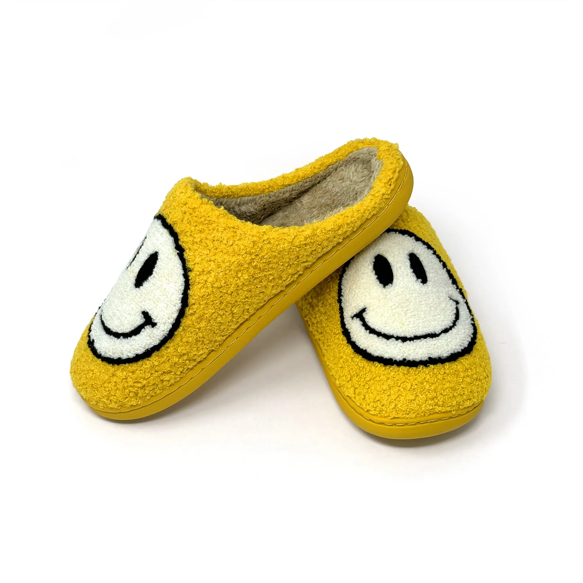 Smiley Face Slippers | Cozy & Fun Footwear for All Ages | Cute Smiley Slippers in Black, White, Yellow