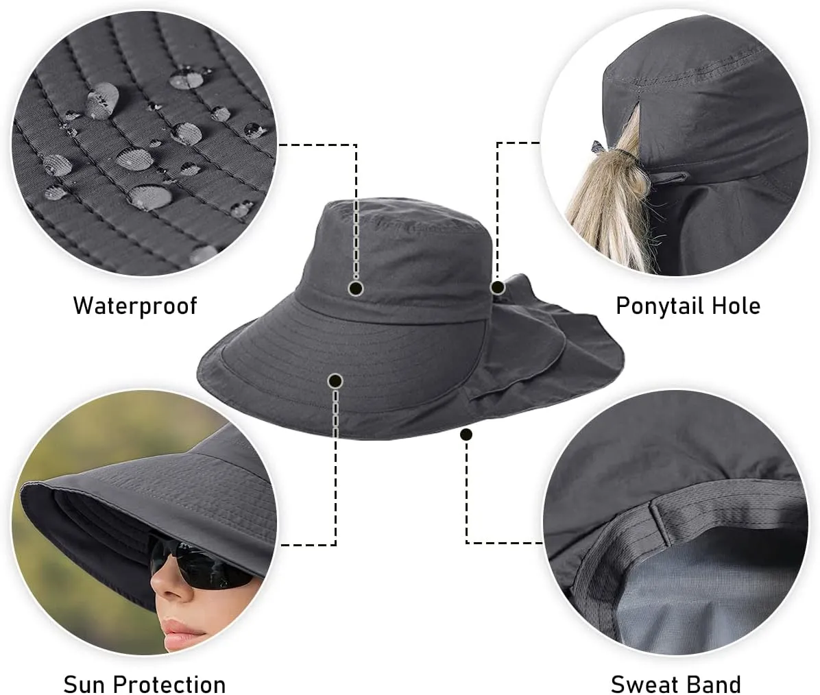 Womens Sun Hat UPF 50  Wide Brim and Ponytail Hole, Hiking Safari Hat with Neck Flap??