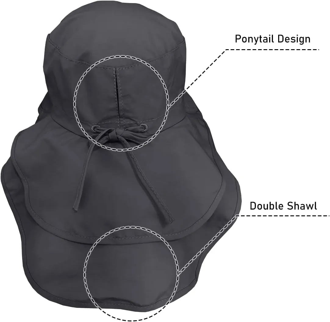 Womens Sun Hat UPF 50  Wide Brim and Ponytail Hole, Hiking Safari Hat with Neck Flap??