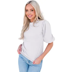 Women's Trendy Puff-Sleeve Top - Soft & Breathable Slim Fit-White