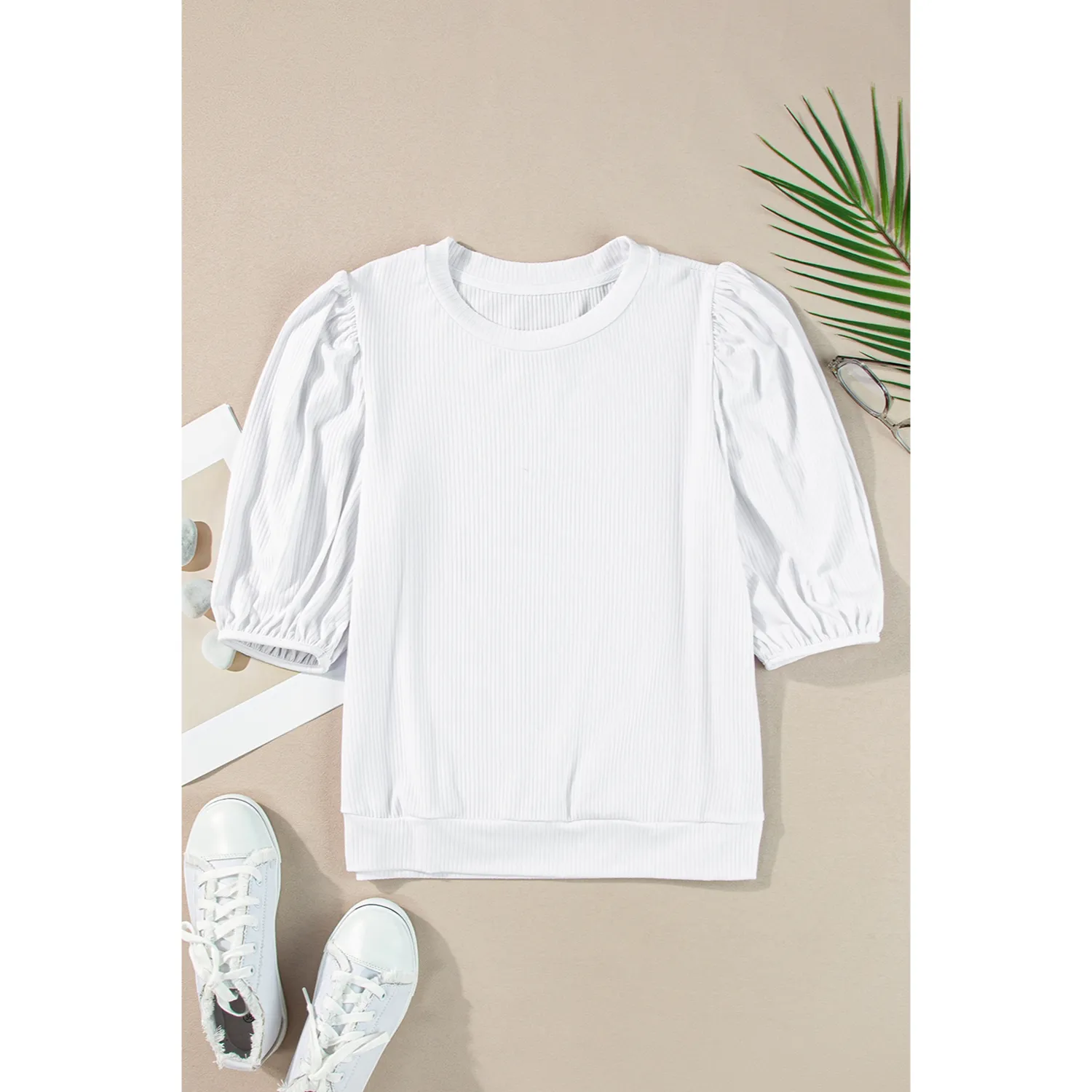Women's Trendy Puff-Sleeve Top - Soft & Breathable Slim Fit-White