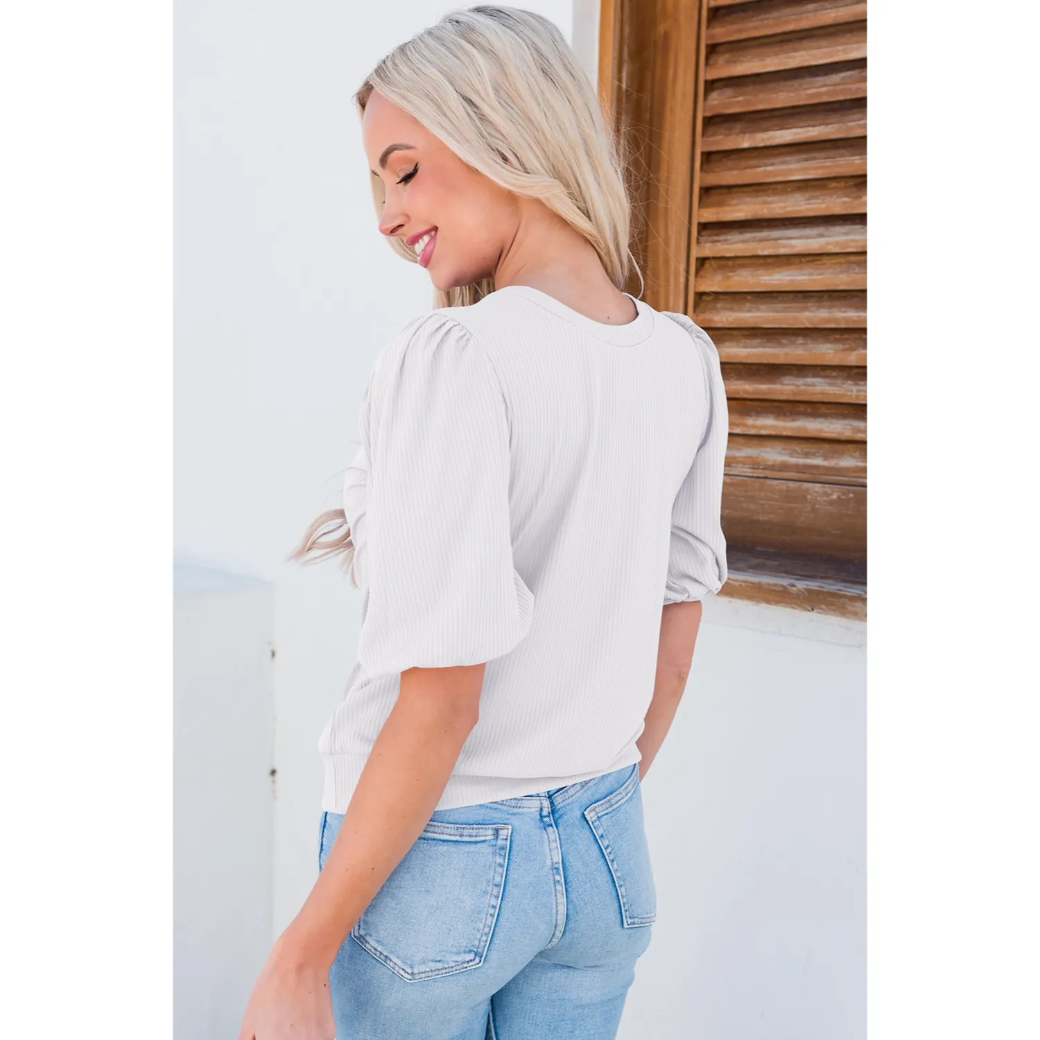 Women's Trendy Puff-Sleeve Top - Soft & Breathable Slim Fit-White