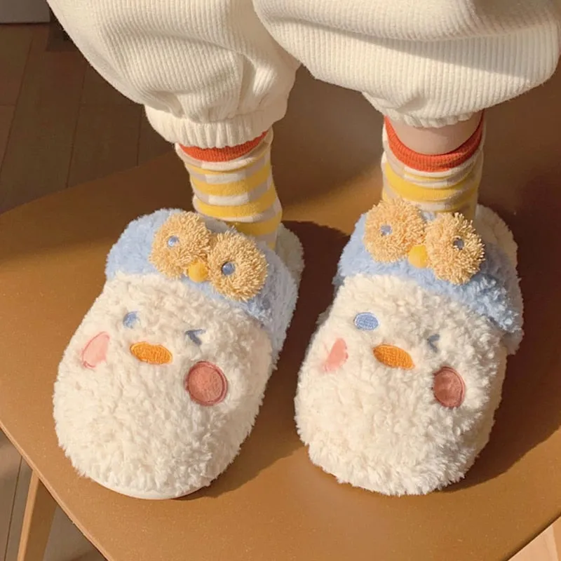 xiangtuibao Cute Fuzzy Duck Slippers Women Fluffy Furry Slippers Winter Warm Plush Slides Indoor Slippers Girls Kawaii Shoes